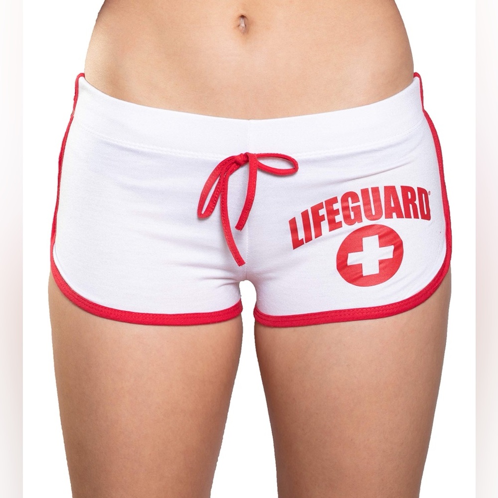 Women's White and Red Lifeguard Shorts